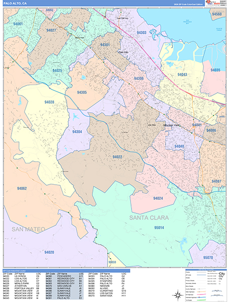 Palo Alto Map Color Cast Style
